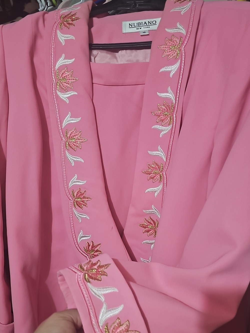 Nubiano New York Pink Skirt And Jacket With Embroidered 2 Pieces Set